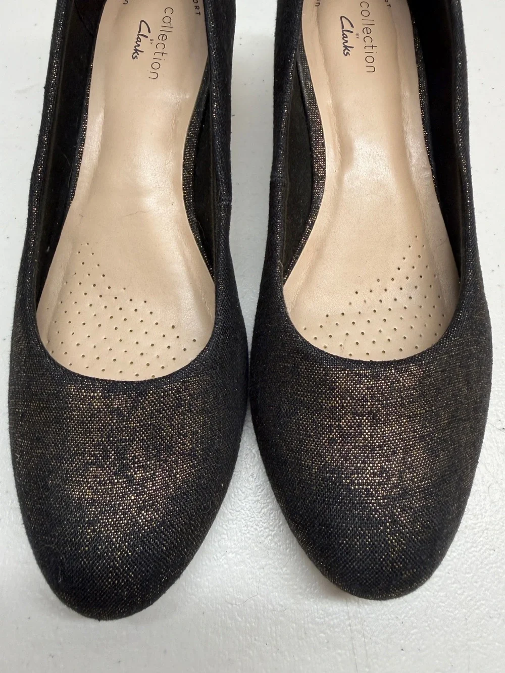 Clarks Collection Mallory Luna Metallic Sparkle Canvas Wedges Espadrille Shoes